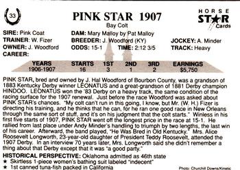 1991 Horse Star Kentucky Derby #33 Pink Star Back